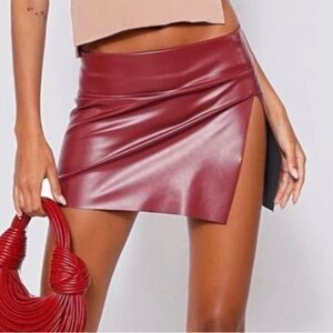 Tiger Mist Kezia Mini Skirt with Slit Deep Red/Maroon Medium NWT